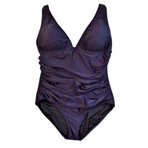 J Crew Ruched V-Neck Navy Blue One Piece Swimsuit Size 18 Bathing Suit